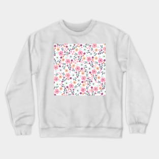 Pink flowers Botanical White Design Crewneck Sweatshirt